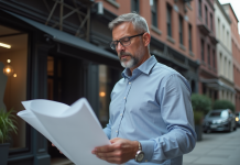 Architecte homme en extérieur devant un chantier urbain