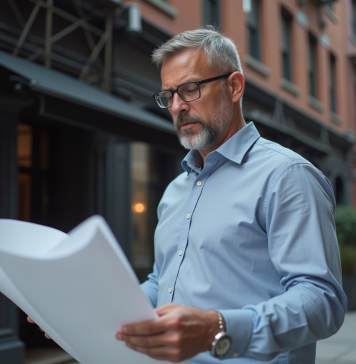 Urbanisme: changement de destination en pratique et règlementation Architecte homme en extérieur devant un chantier urbain