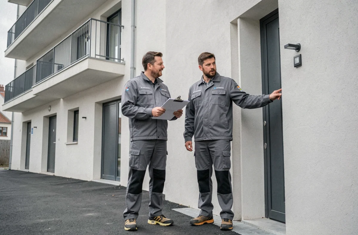 Équipe de l'Asnièroise SMBI Société Nouvelle discutant d'un projet de rénovation de serrurerie