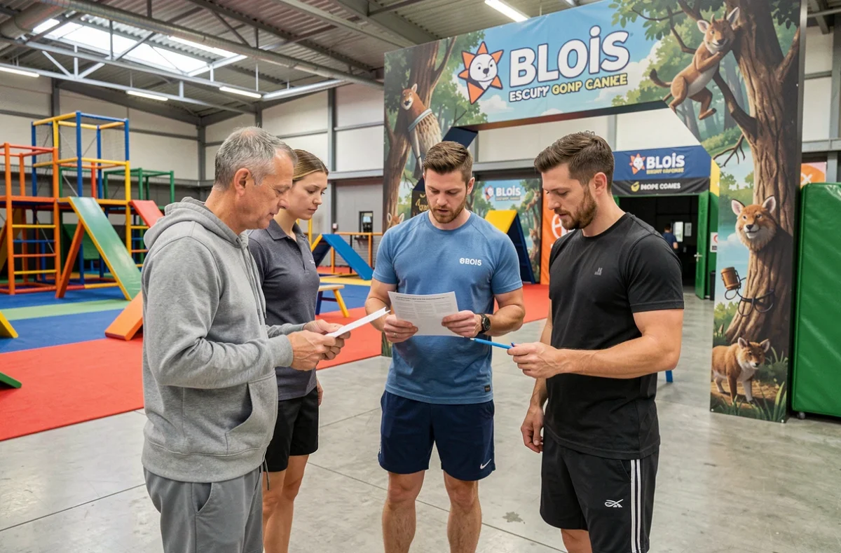 Adultes à l'entrée de la zone escape game du centre Cap Découvertes à Blois