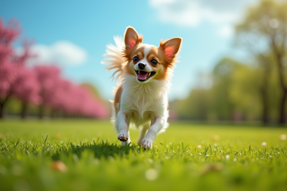 Chihuahua courant dans un parc vert en plein jour
