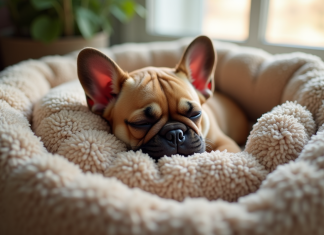 A quoi s’attendre pour le premier mois avec un bébé bouledogue français Chiot bulldog français endormi dans un lit douillet