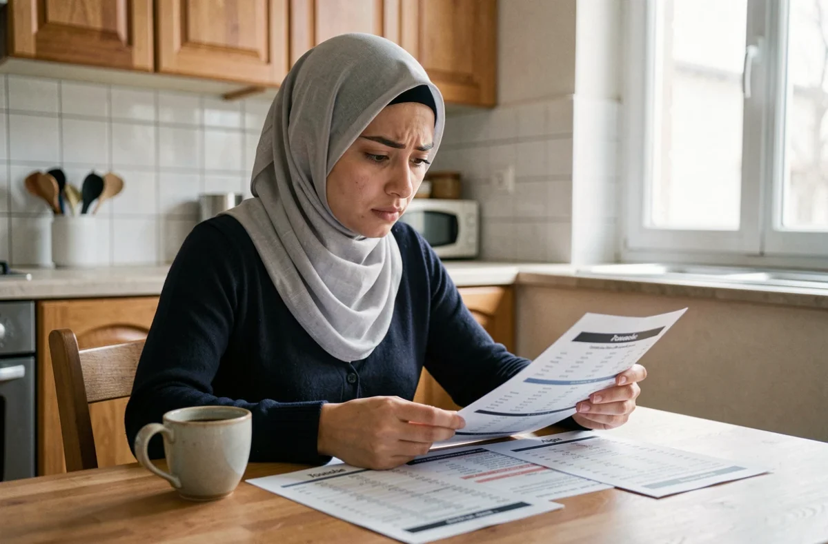 Jeune femme musulmane comparant les horaires de prière de Toulouse et d'Algérie