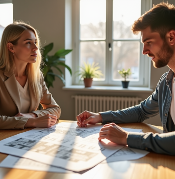 Investir en immobilier : quel bien choisir pour maximiser son placement ? Jeune couple discutant d'investissement immobilier dans un salon lumineux