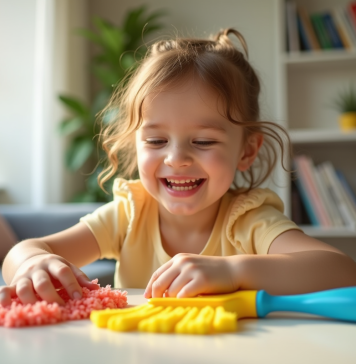 Comment sélectionner le kit de ménage idéal pour enfant Enfant souriant avec un kit de nettoyage coloré dans un salon lumineux