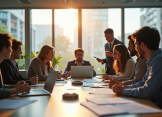 iProf Grenoble, un espace académique pour anticiper mouvements, avancements et formations Espace de bureau moderne avec éducateurs collaborant