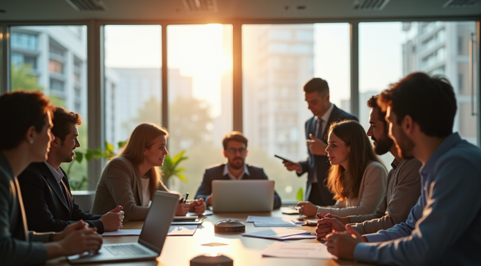 Espace de bureau moderne avec éducateurs collaborant