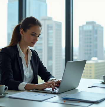 Femme d'affaires confiante analysant des données financières