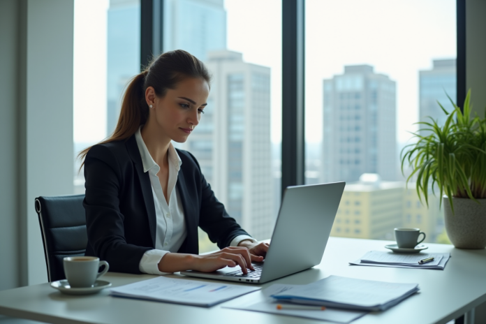 femme-affaires-finance-ville Femme d'affaires confiante analysant des données financières