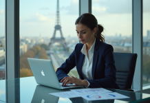 Meilleure banque d’investissement en France : comparatif 2025 des options disponibles Femme d'affaires regardant des graphiques d'investissement dans un bureau moderne