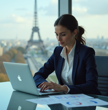 Meilleure banque d’investissement en France : comparatif 2025 des options disponibles Femme d'affaires regardant des graphiques d'investissement dans un bureau moderne