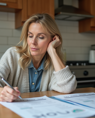 Femme réfléchissant à des prix de nettoyage maison