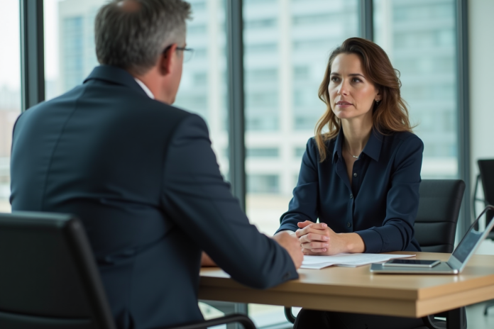 Femme en réunion avec son manager au bureau moderne