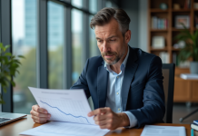 Homme d affaires en costume regardant un graphique en bureau