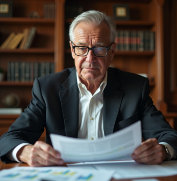 Homme âgé en costume dans un bureau élégant
