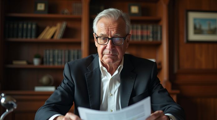Homme âgé en costume dans un bureau élégant