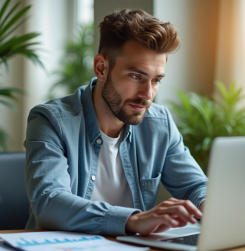 Investir après un crash boursier : meilleures options Jeune investisseur confiant analysant des graphiques financiers dans un bureau lumineux