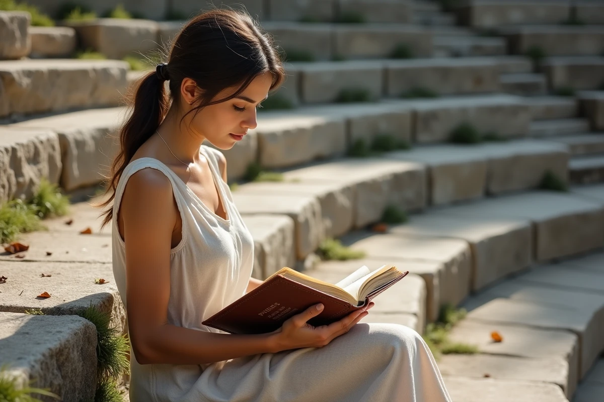 Jeune femme lisant dans un amphithéâtre antique