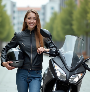 Les avantages des motos neuves de 125 cm³ pour débuter Jeune femme souriante avec moto 125cc en ville