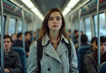 RER à éviter : quels trajets choisir pour se déplacer facilement ? Jeune femme en trench dans un train RER bondé