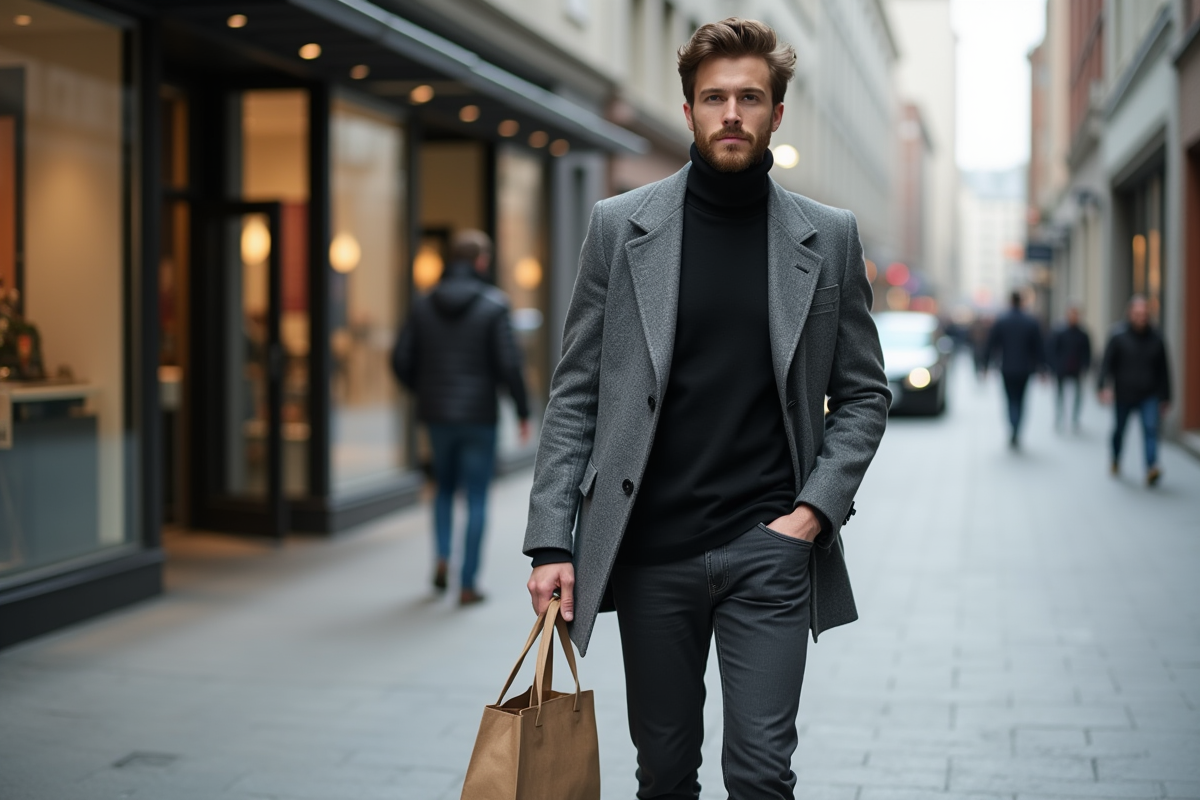 Jeune homme en ville avec sac réutilisable et style urbain