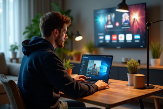 Jeune homme utilisant un VPN sur son ordinateur portable à la maison