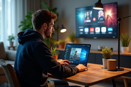 Jeune homme utilisant un VPN sur son ordinateur portable à la maison