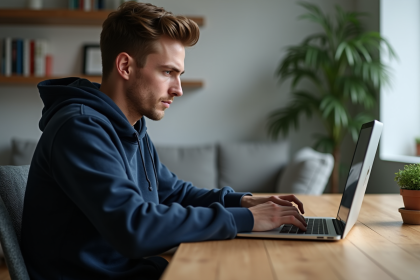 Jeune homme utilisant un VPN sur son ordinateur à la maison