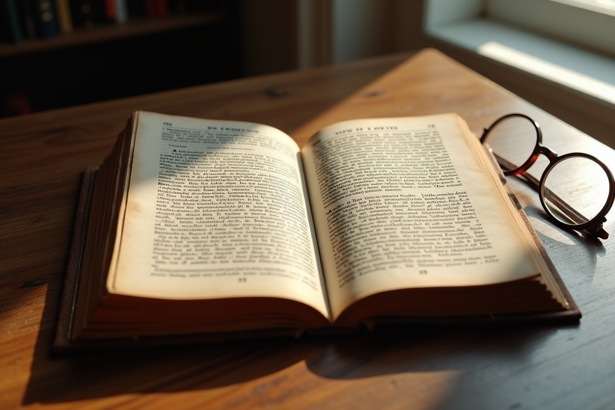 Livre ancien du code civil sur un bureau en lumière douce