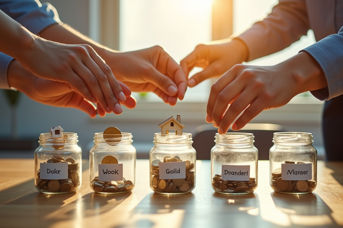 Mains de différentes personnes déposant des pièces et billets