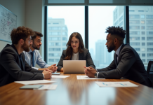 Groupe de professionnels discutant de blockchain consensus